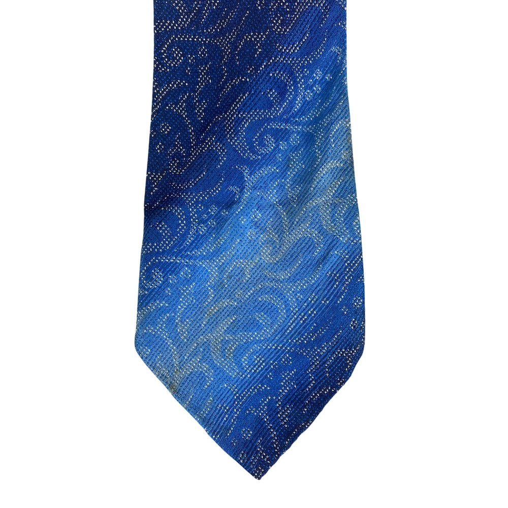 VTG Mens Tie Rhodia Acetate Woven France Royal Blue Metallic Brocade 70s 57x4